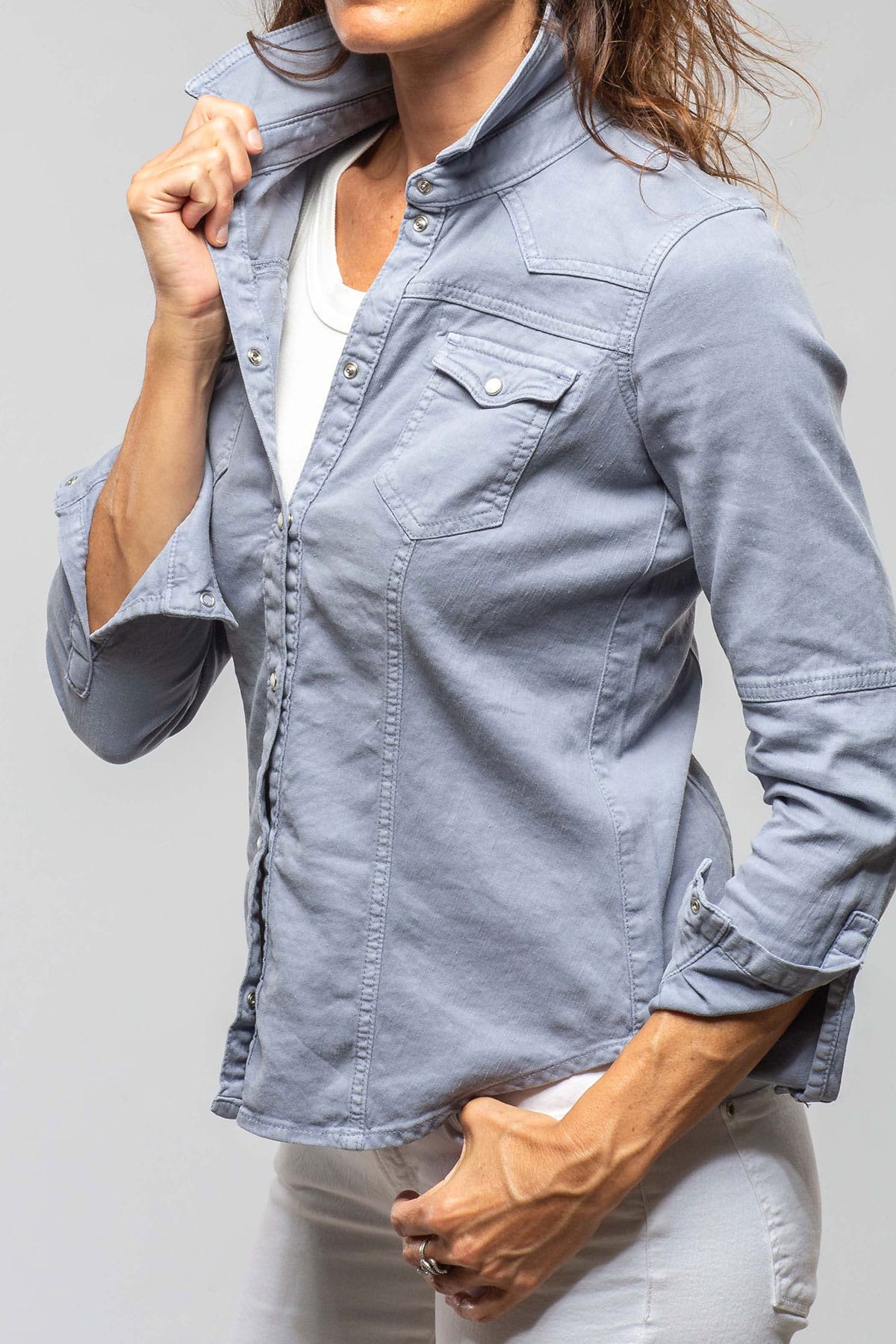 Yarmony Linen-Cotton Snap Shirt In Lavender - AXEL'S