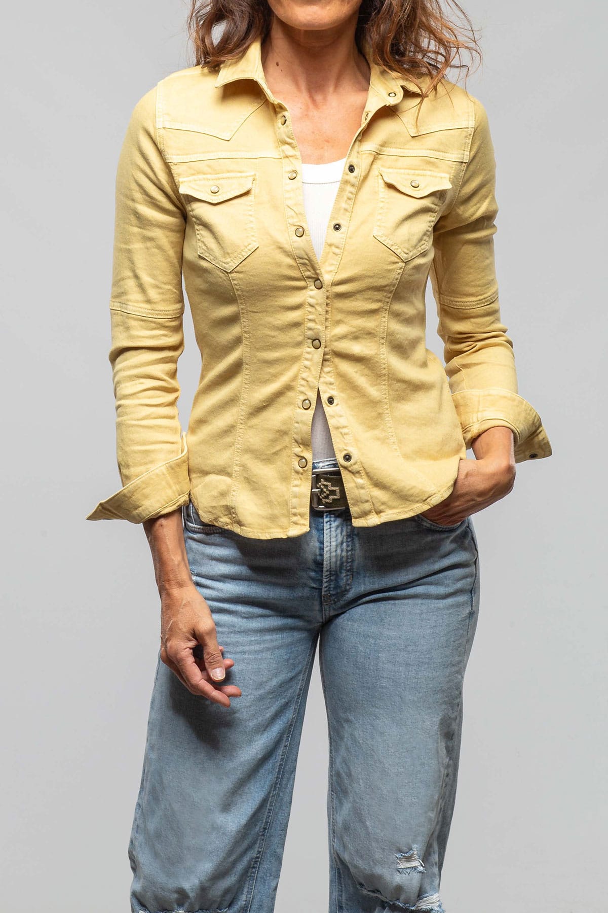 Yarmony Linen-Cotton Snap Shirt In Limone - AXEL'S