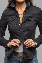 Axel's Premium Denim Yarmony Linen-Cotton Snap Shirt In Nero Ladies - Snap Shirts