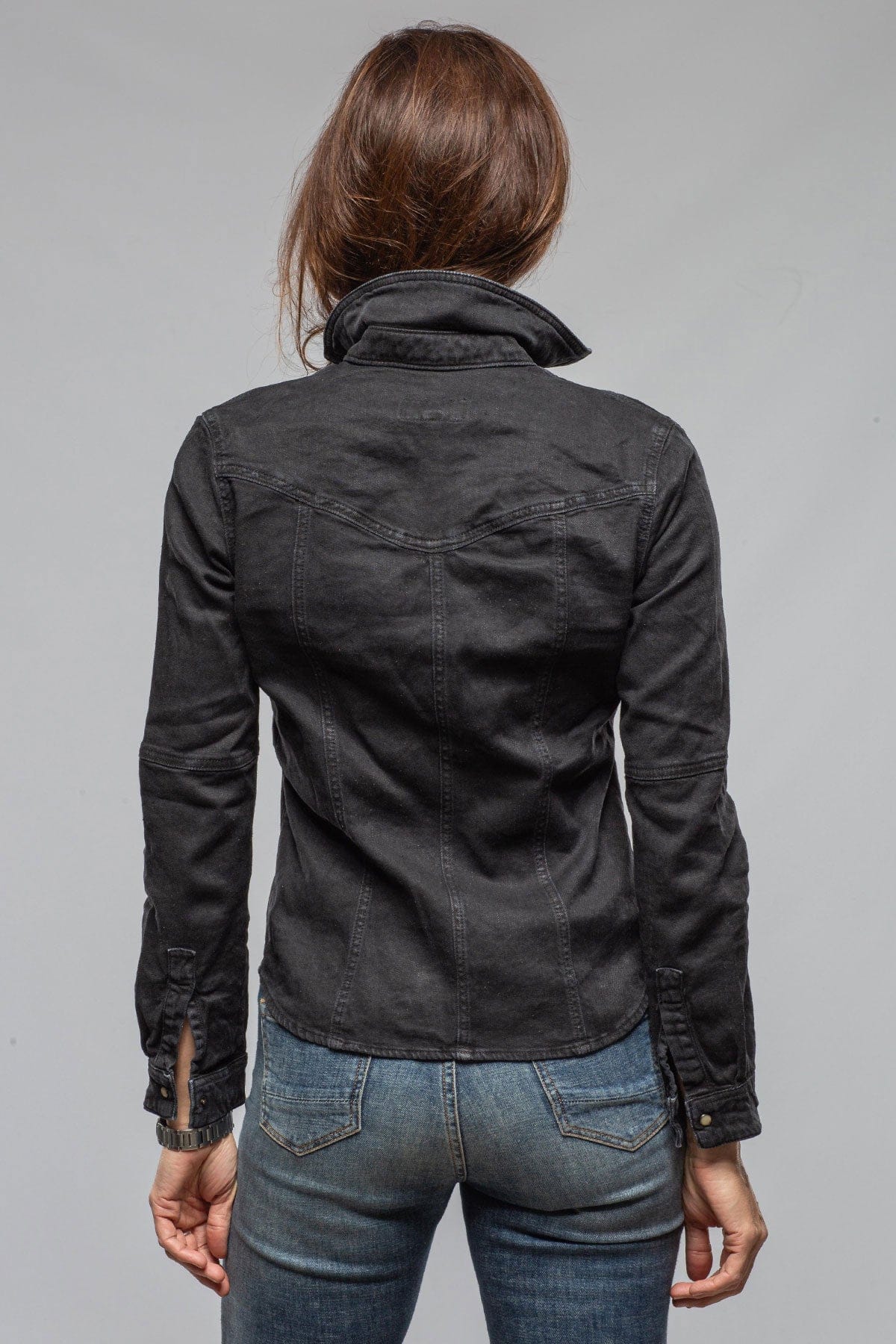 Axel's Premium Denim Yarmony Linen-Cotton Snap Shirt In Nero Ladies - Snap Shirts