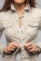 Axel's Premium Denim Yarmony Linen-Cotton Snap Shirt In Sasso Ladies - Snap Shirts