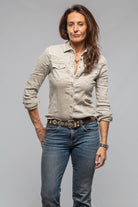 Axel's Premium Denim Yarmony Linen-Cotton Snap Shirt In Sasso Ladies - Snap Shirts