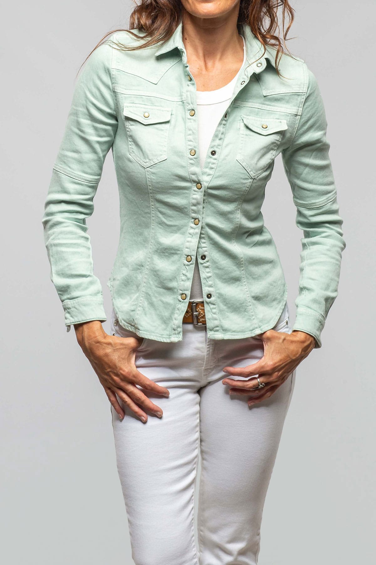Yarmony Linen-Cotton Snap Shirt In Spearmint - AXEL'S