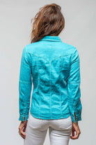 Yarmony Linen-Cotton Snap Shirt In Turquoise - AXEL'S