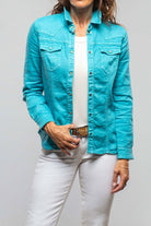 Yarmony Linen-Cotton Snap Shirt In Turquoise - AXEL'S
