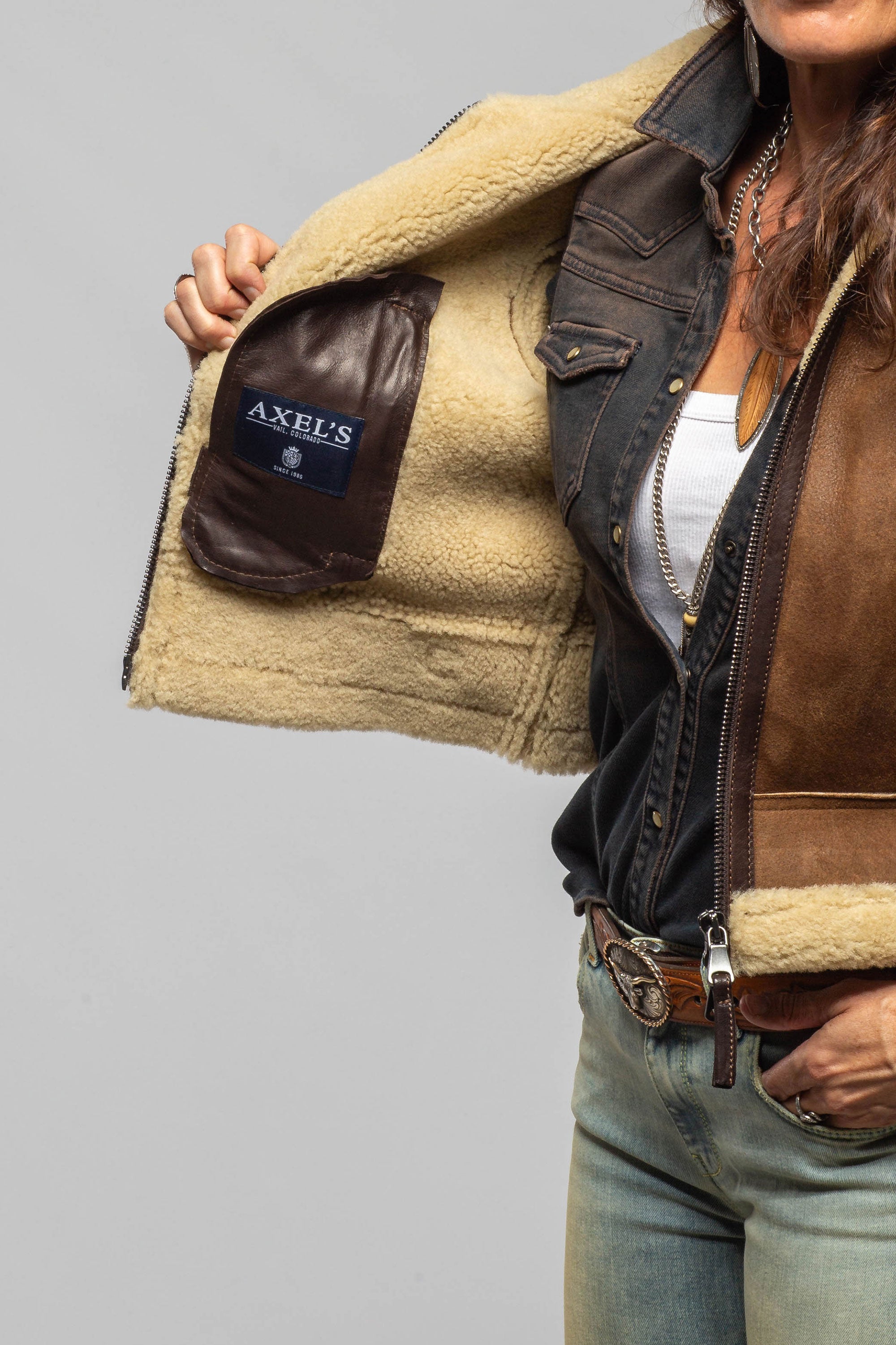 Axel's Renegade by Garrett Amelia Cropped Bomber Shearling In Brown Ladies - Outerwear - Shearling