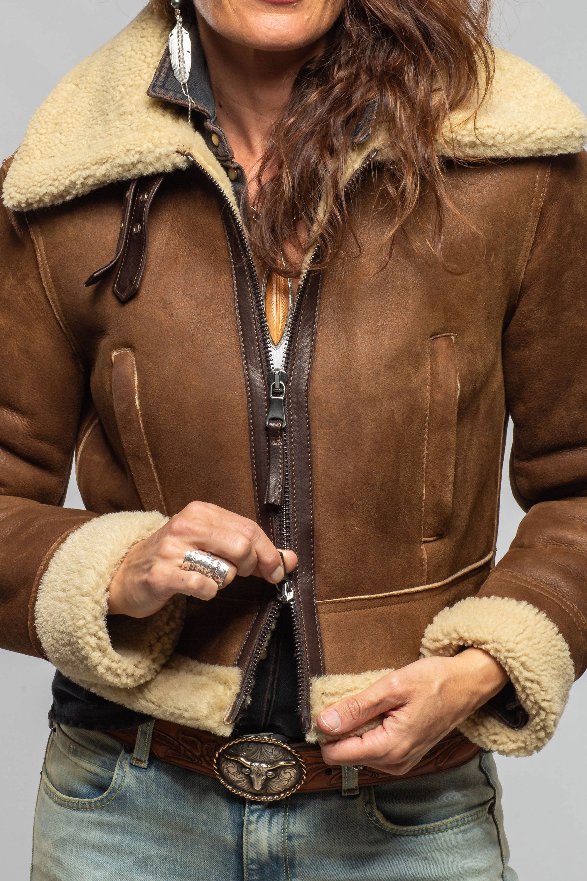 Axel's Renegade by Garrett Amelia Cropped Bomber Shearling In Brown Ladies - Outerwear - Shearling