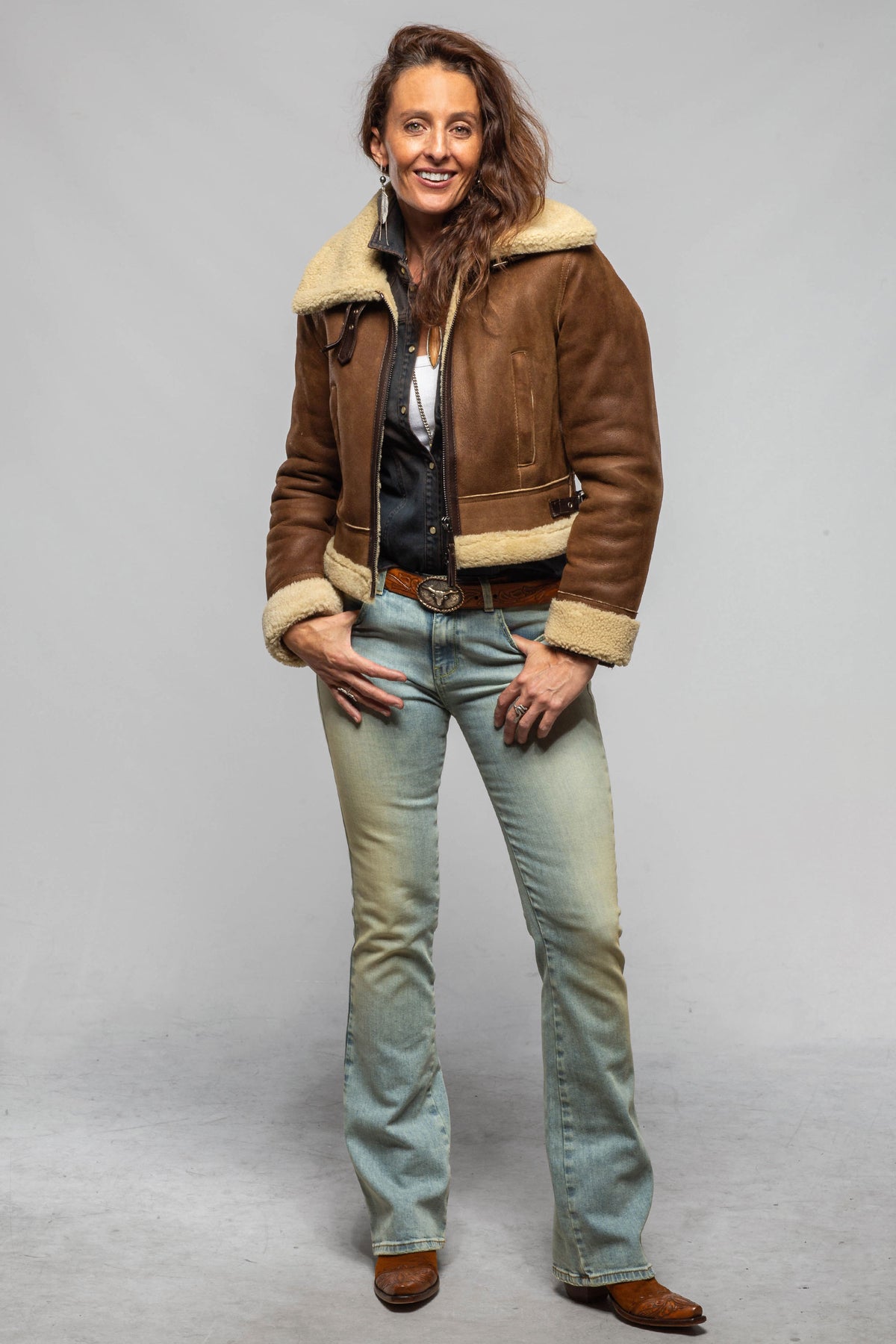 Axel's Renegade by Garrett Amelia Cropped Bomber Shearling In Brown Ladies - Outerwear - Shearling