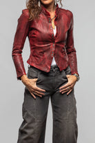 Axel's Renegade by Garrett Breck Short Leather Jacket In Charred Ruby Ladies - Outerwear - Shearling