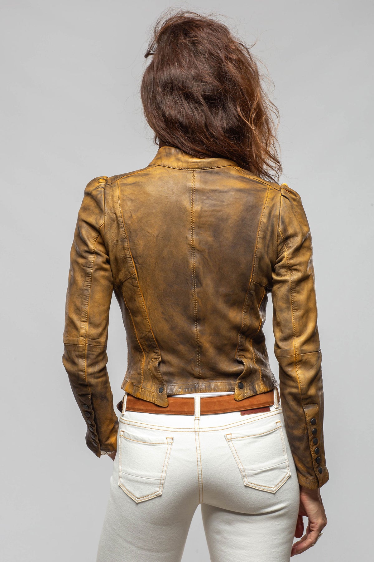 Axel's Renegade by Garrett Breck Short Leather Jacket In Charred Sunflower Ladies - Outerwear - Leather