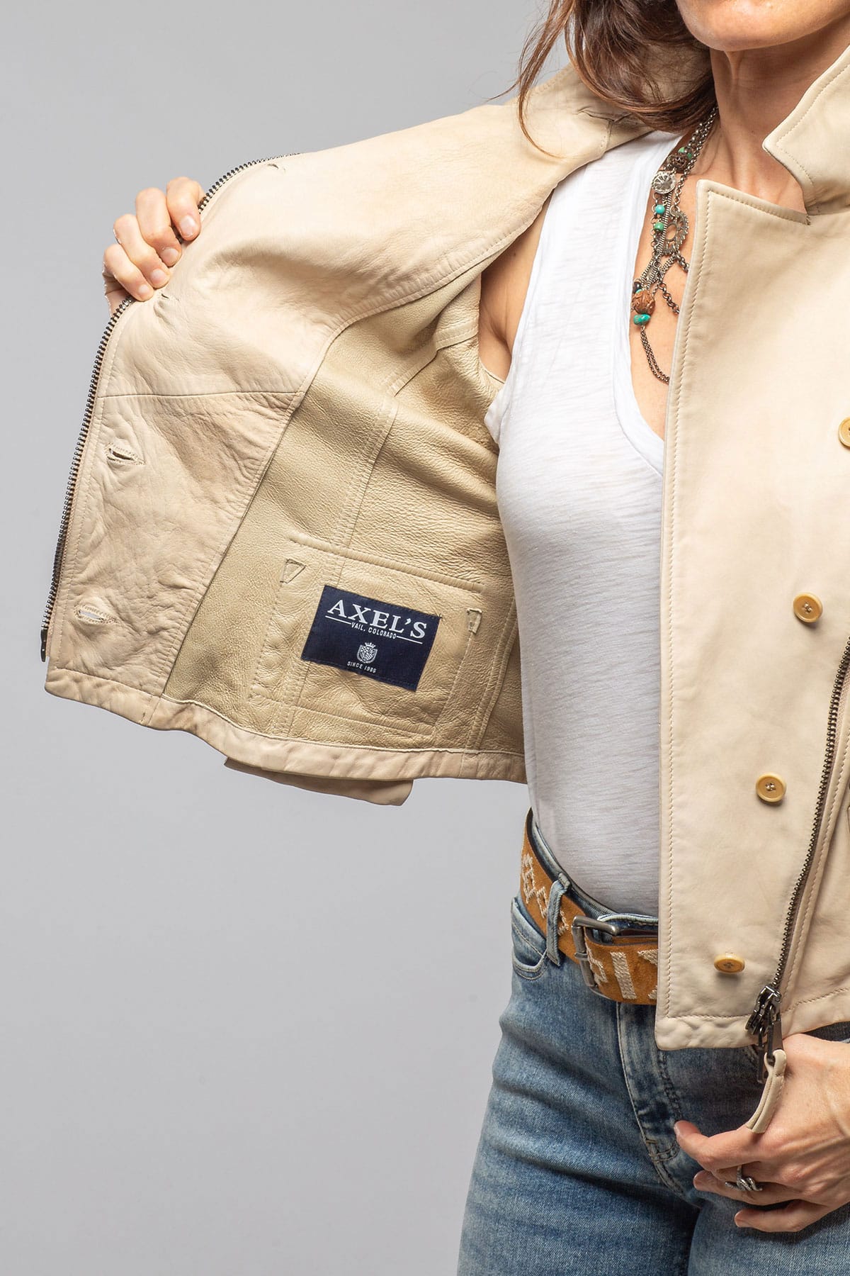 Cleo Side Zip Moto Jacket In Ivory - AXEL'S