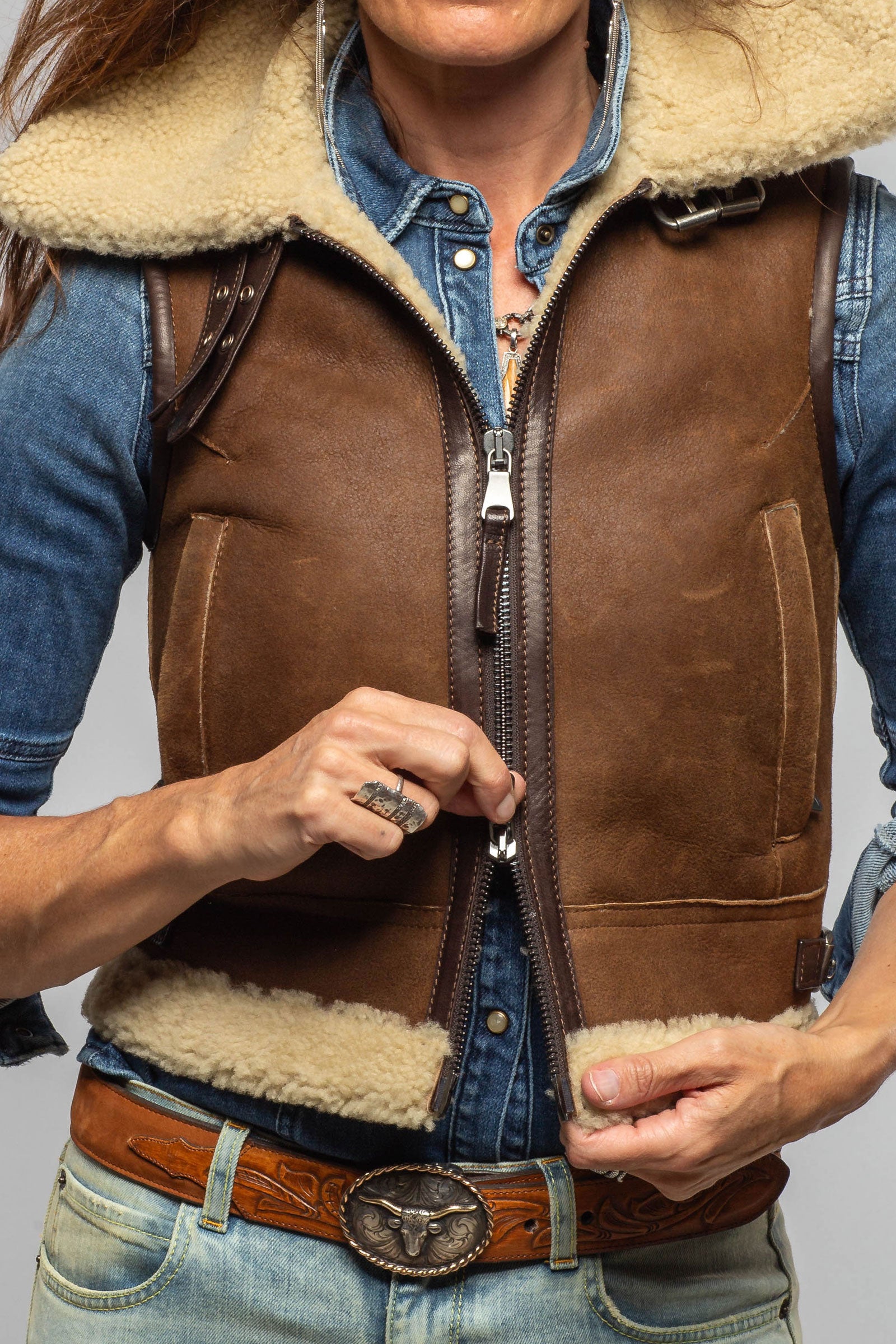 Axel's Renegade by Garrett Jezzy Shearling Aviator Vest Ladies - Outerwear - Shearling