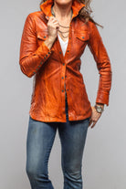 Leah Lambskin Snap Shirt In Charred Orange - AXEL'S