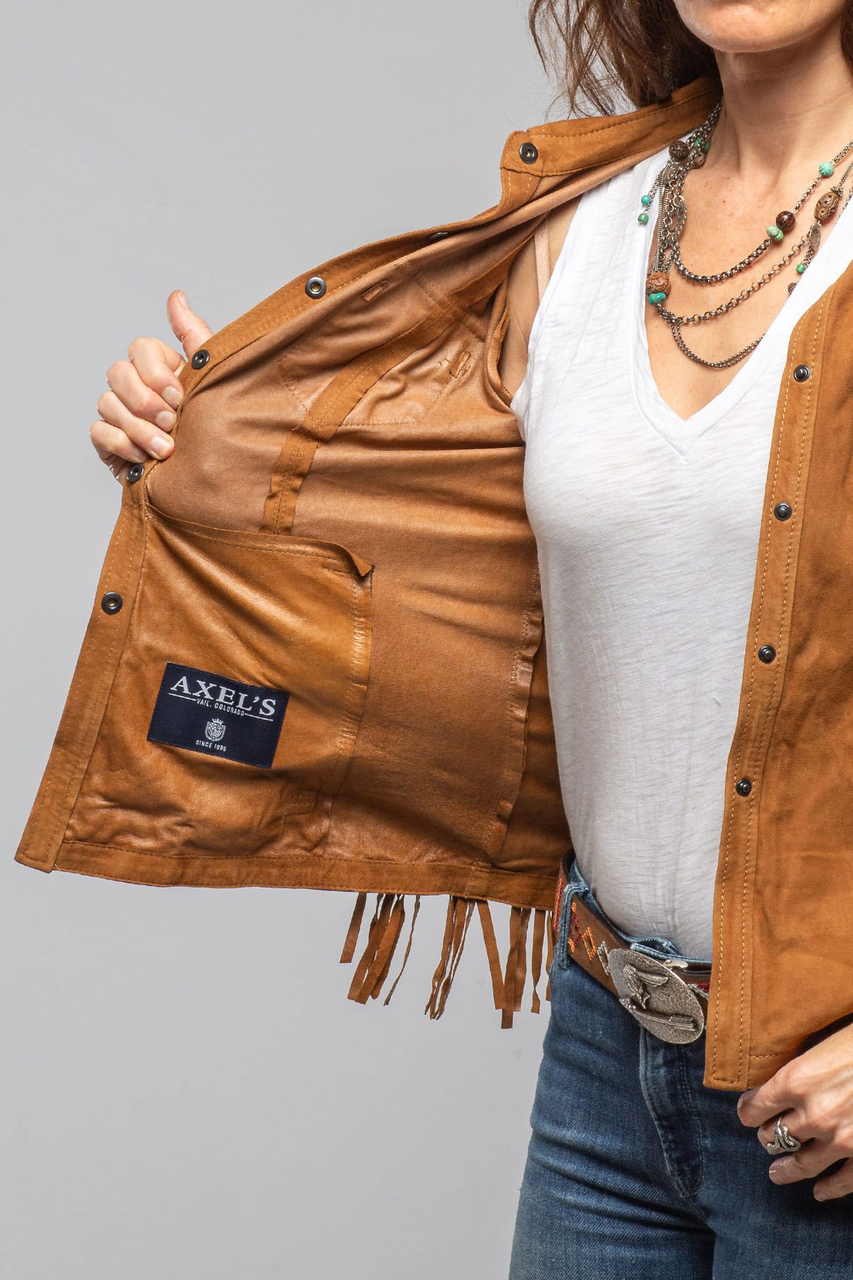 Leanne Suede Snap Shirt In Tobacco - AXEL'S