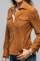 Leanne Suede Snap Shirt In Tobacco - AXEL'S
