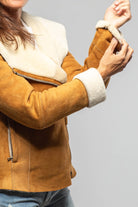 Axel's Renegade by Garrett Lingon Short Side Zip Hooded Shearling In Cognac Ladies - Outerwear - Shearling