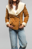 Axel's Renegade by Garrett Lingon Short Side Zip Hooded Shearling In Cognac Ladies - Outerwear - Shearling