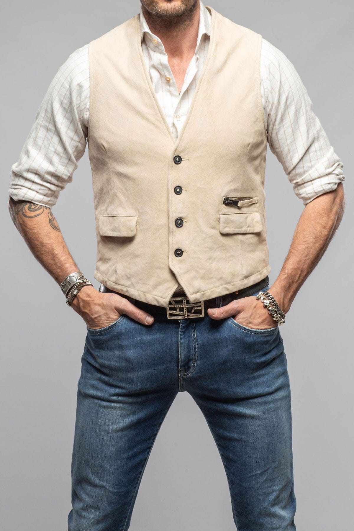 Axel's Renegade by Garrett Marlon Suede Vest In Natural | Axel's