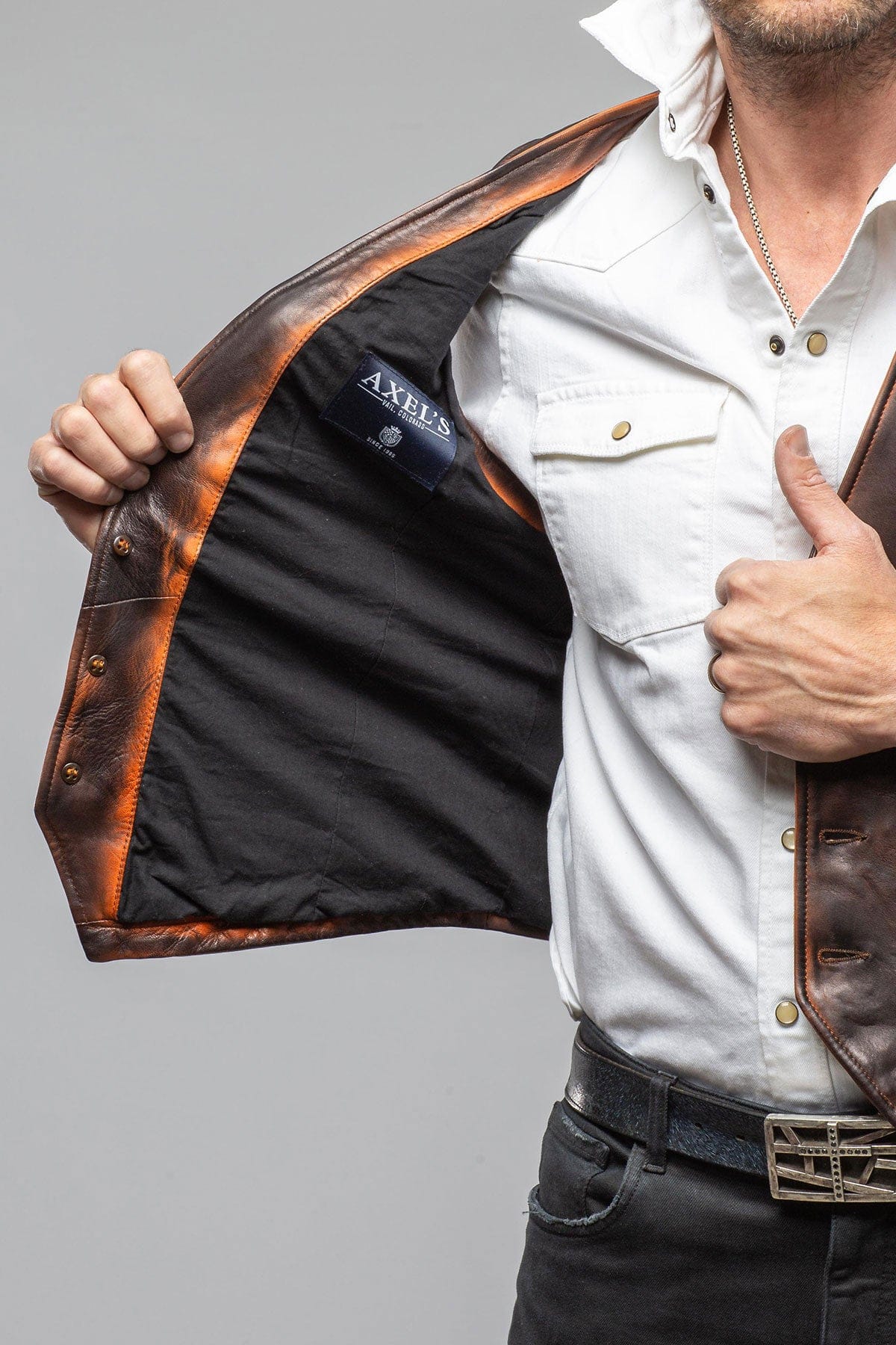 Axel's Renegade by Garrett Marlon Vest Smokey Cognac Mens - Outerwear - Leather