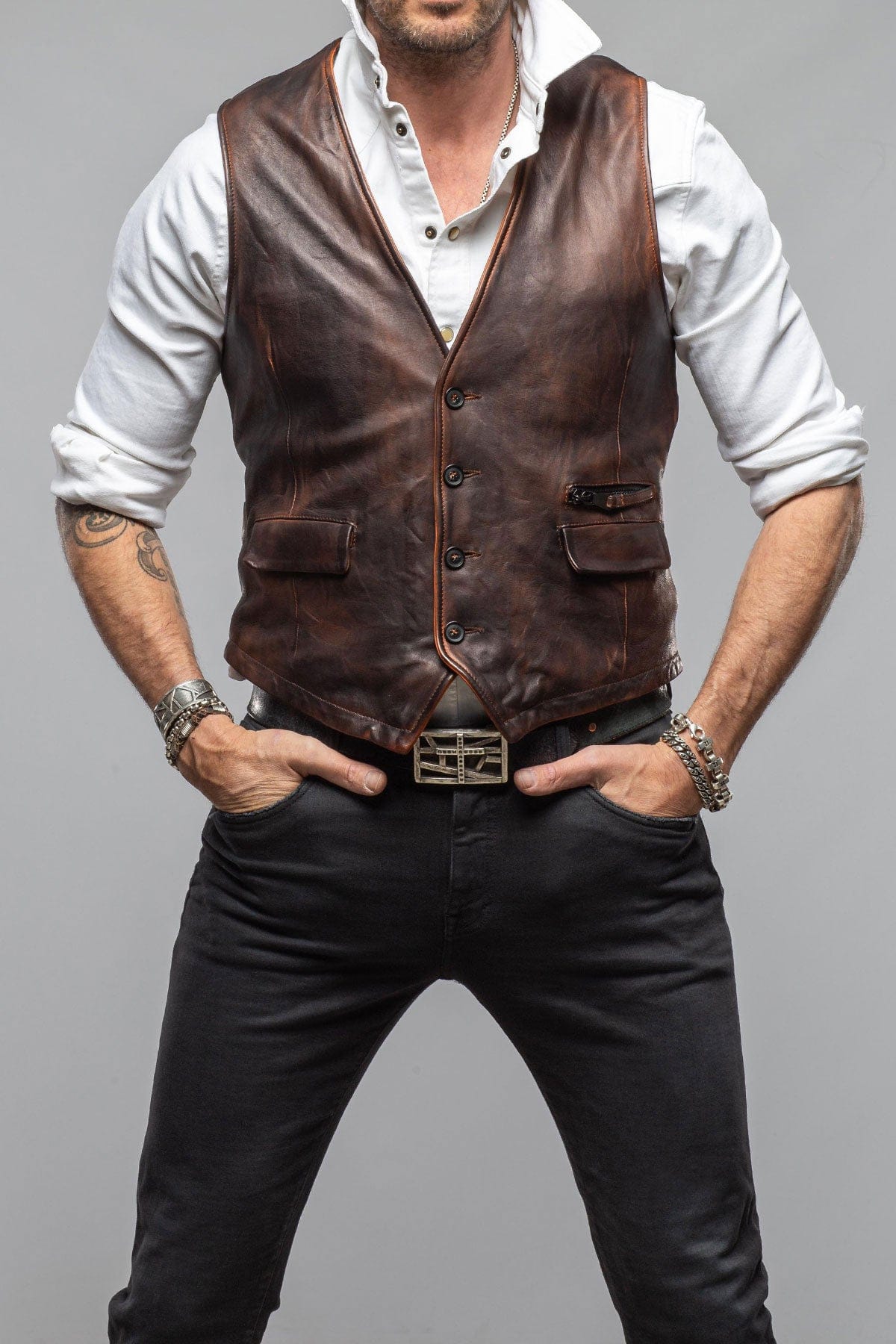 Axel's Renegade by Garrett Marlon Vest Smokey Cognac Mens - Outerwear - Leather