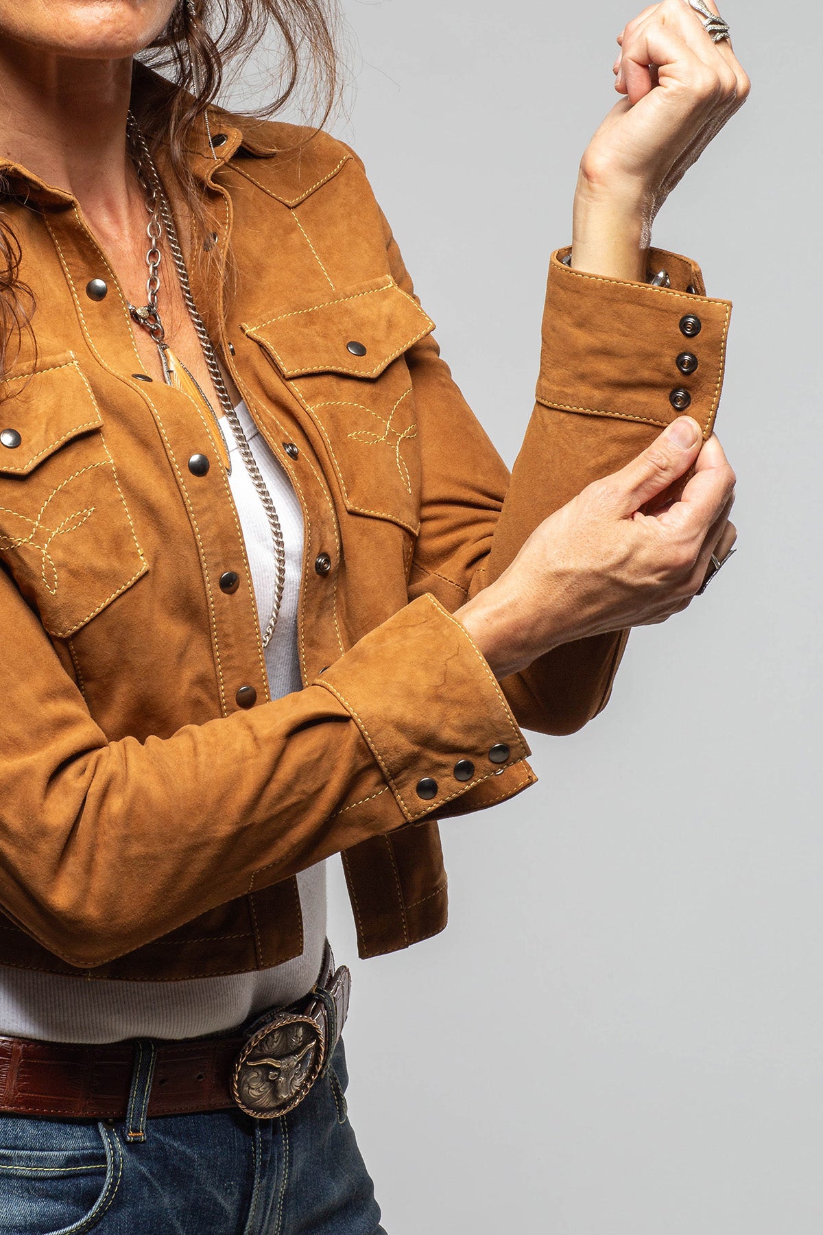 Axel's Renegade by Garrett Marty Suede Western Shirt In Cognac Ladies - Outerwear - Leather