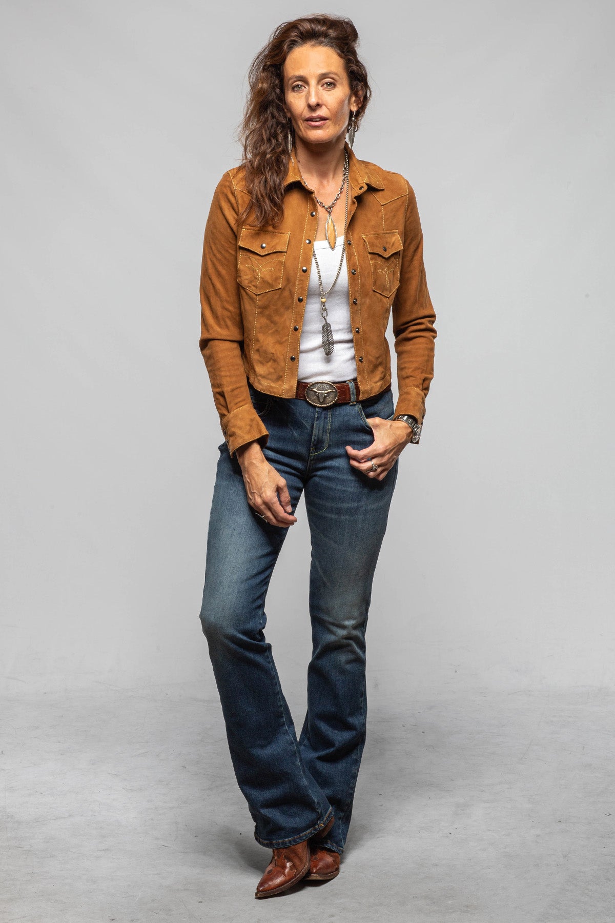 Axel's Renegade by Garrett Marty Suede Western Shirt In Cognac Ladies - Outerwear - Leather