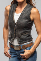 Axel's Renegade by Garrett Mavi Leather Zipper Vest In Vintage Black Ladies - Outerwear - Leather