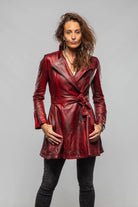 Axel's Renegade by Garrett Mori Belted Long Leather Jacket In Charred Red Ladies - Outerwear - Leather