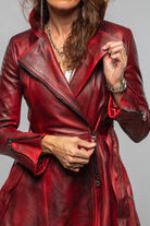 Axel's Renegade by Garrett Mori Belted Long Leather Jacket In Charred Red Ladies - Outerwear - Leather