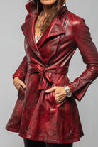 Axel's Renegade by Garrett Mori Belted Long Leather Jacket In Charred Red Ladies - Outerwear - Leather