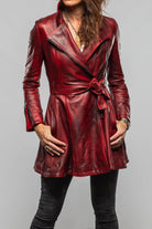 Axel's Renegade by Garrett Mori Belted Long Leather Jacket In Charred Red Ladies - Outerwear - Leather