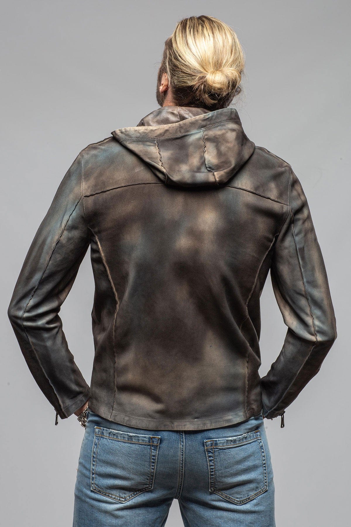 Axel's Renegade by Garrett Ozzy Hooded Moto In Washed Blue Mens - Outerwear - Leather