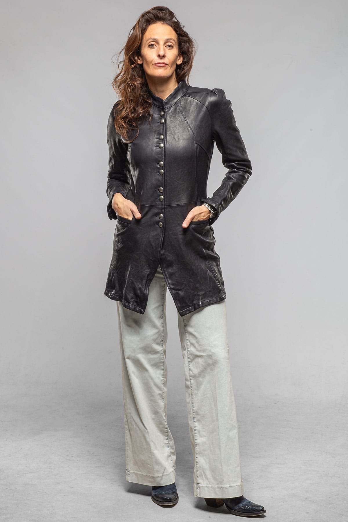 Priscilla Long Jacket In Navy - AXEL'S