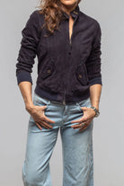 Ruthie Suede Baseball Jacket In Navy - AXEL'S
