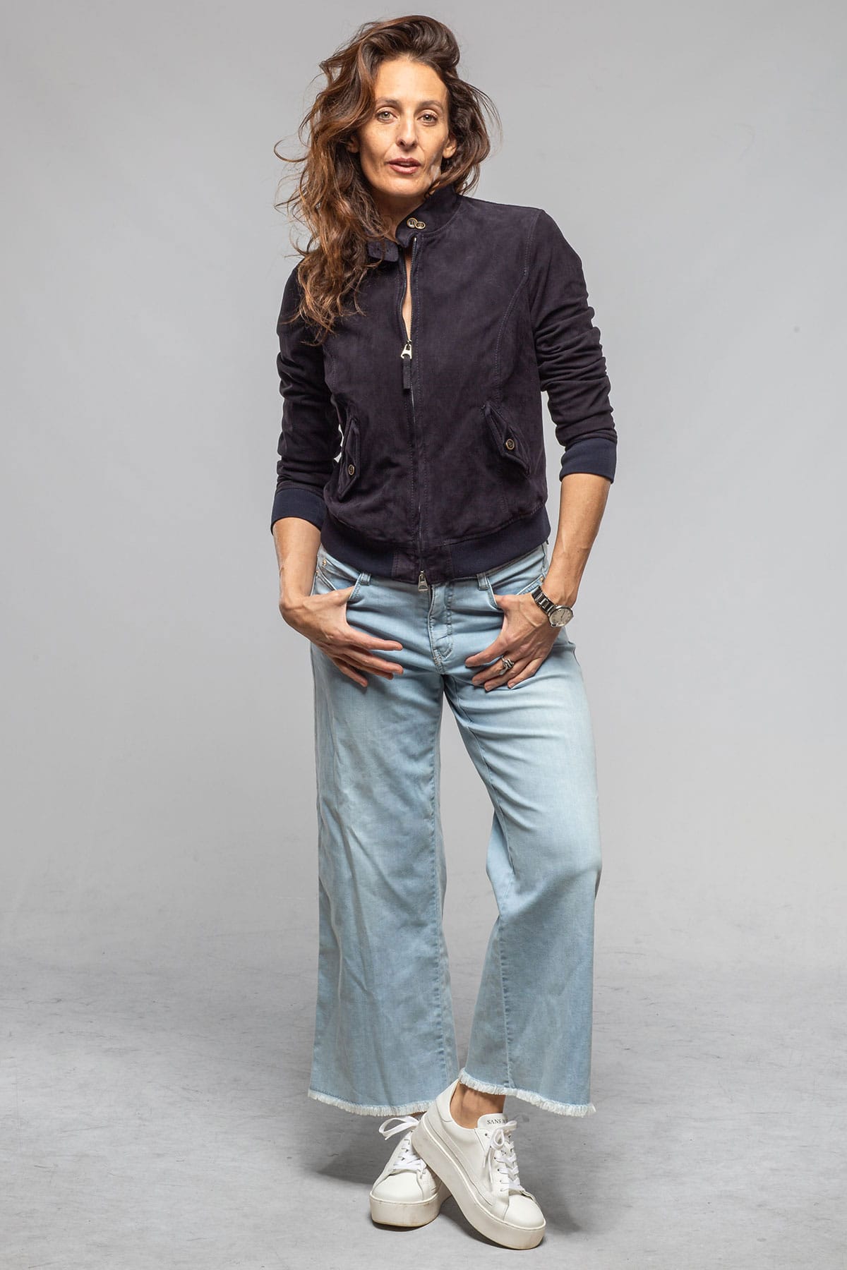 Ruthie Suede Baseball Jacket In Navy - AXEL'S