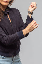 Ruthie Suede Baseball Jacket In Navy - AXEL'S