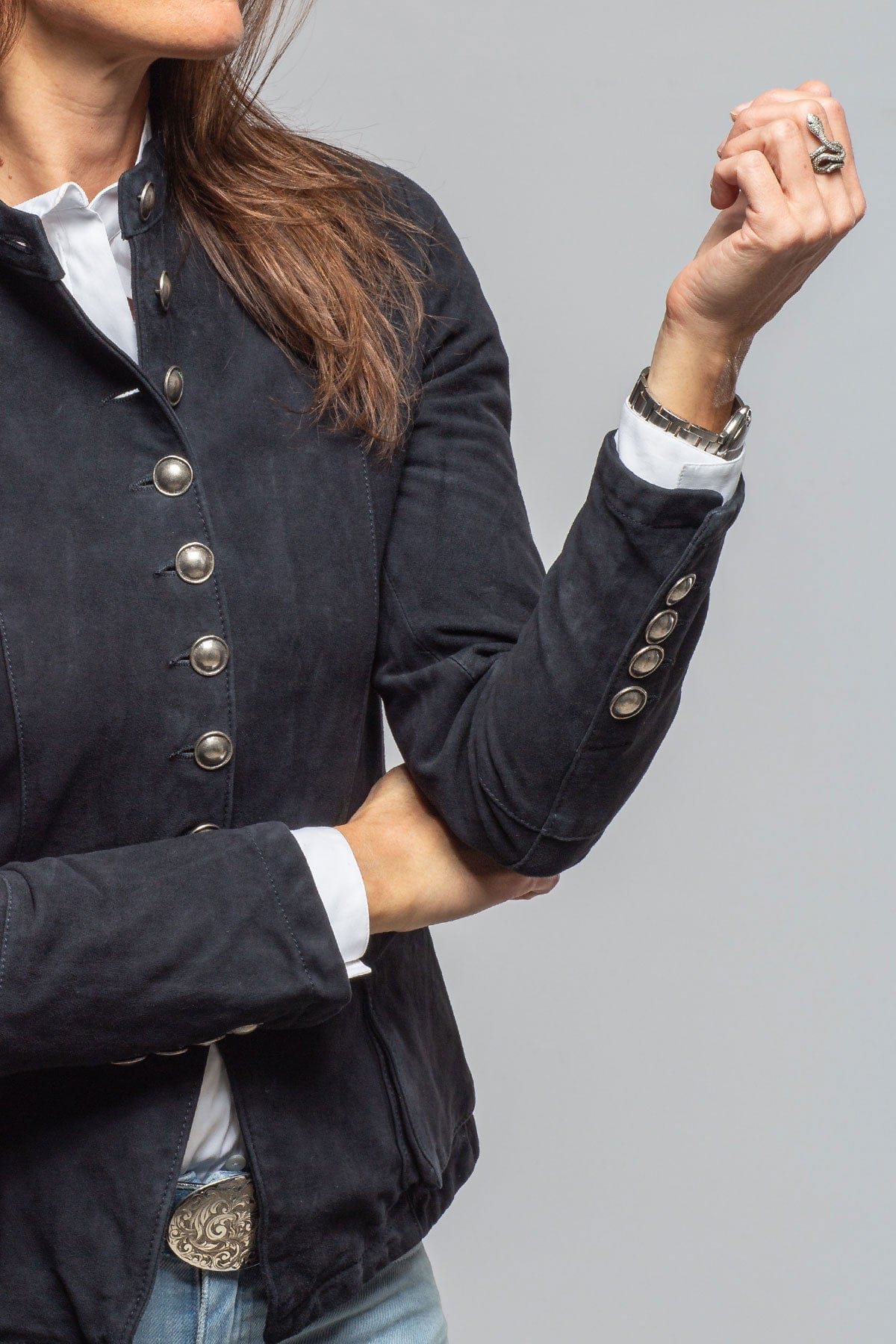 Axel's Renegade by Garrett Scarlet Washed Suede Shirt In Deep Sea Ladies - Outerwear - Leather