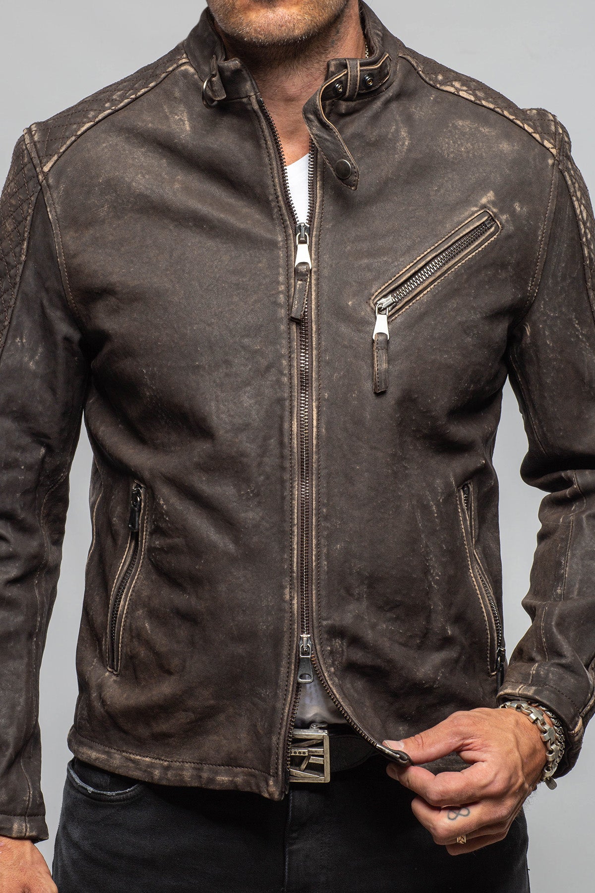 Axel's Renegade by Garrett Shuemacker Moto Jacket In Vintage Moro Mens - Outerwear - Leather