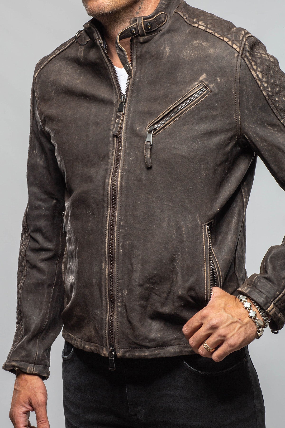 Axel's Renegade by Garrett Shuemacker Moto Jacket In Vintage Moro Mens - Outerwear - Leather