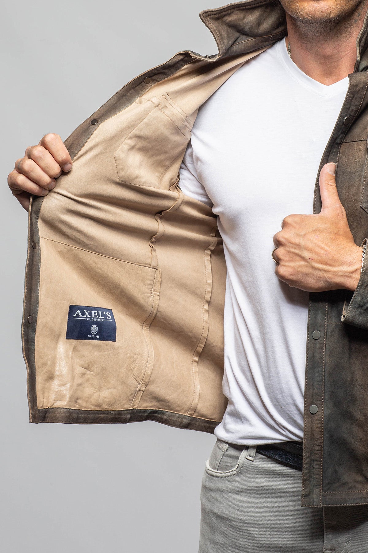 Axel's Renegade by Garrett Tame Suede Shirt In Washed Blue Mens - Outerwear - Leather
