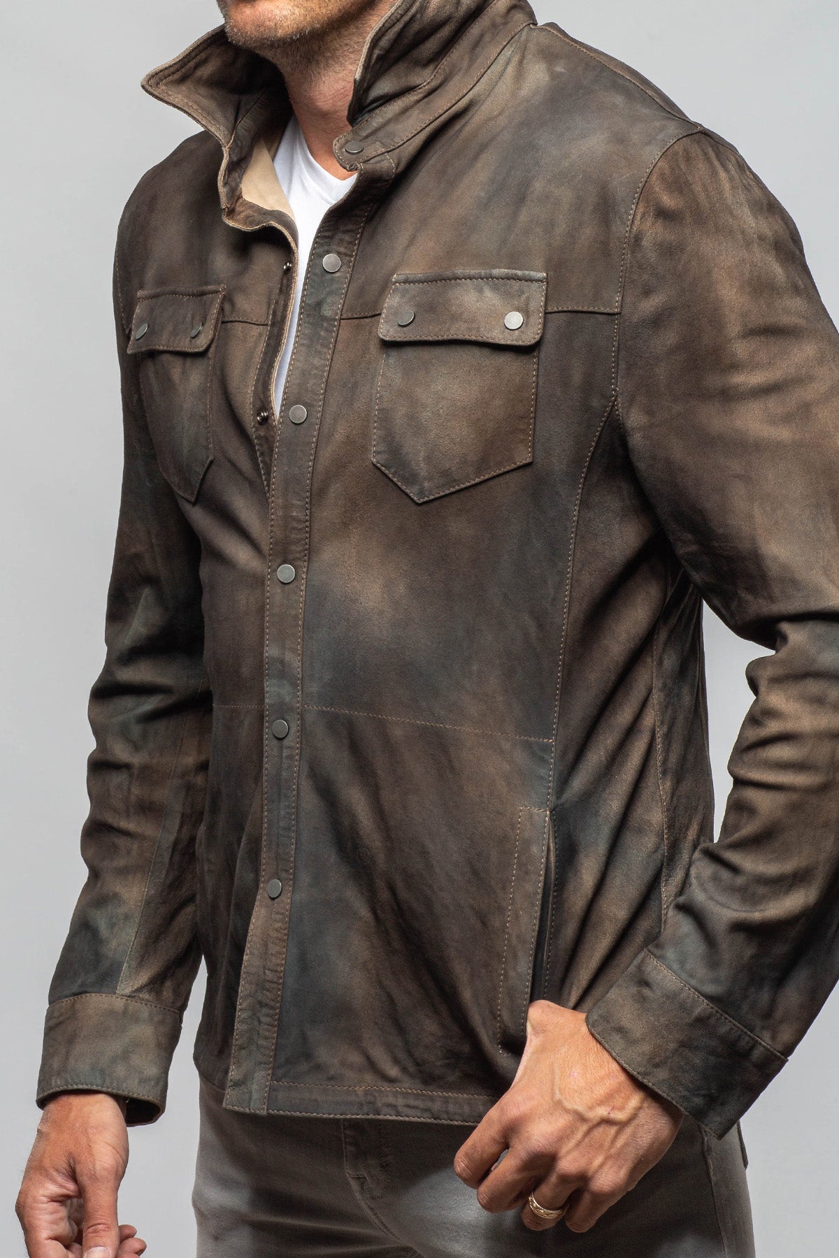 Axel's Renegade by Garrett Tame Suede Shirt In Washed Blue Mens - Outerwear - Leather