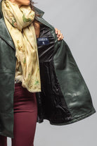 Mori Long Side Zip Leather Jacket In Charred Bottle Green - AXEL'S