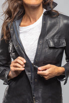 Niki Lambskin Leather Shirt In Charred Navy - AXEL'S