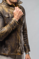 Railroad Rustic Leather Shirt Jacket In Distressed Yellow - AXEL'S
