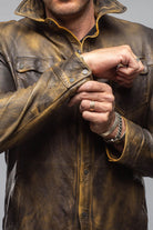 Railroad Rustic Leather Shirt Jacket In Distressed Yellow - AXEL'S