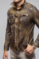 Railroad Rustic Leather Shirt Jacket In Distressed Yellow - AXEL'S