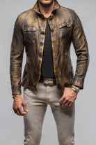 Railroad Rustic Leather Shirt Jacket In Distressed Yellow - AXEL'S