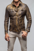 Railroad Rustic Leather Shirt Jacket In Distressed Yellow - AXEL'S