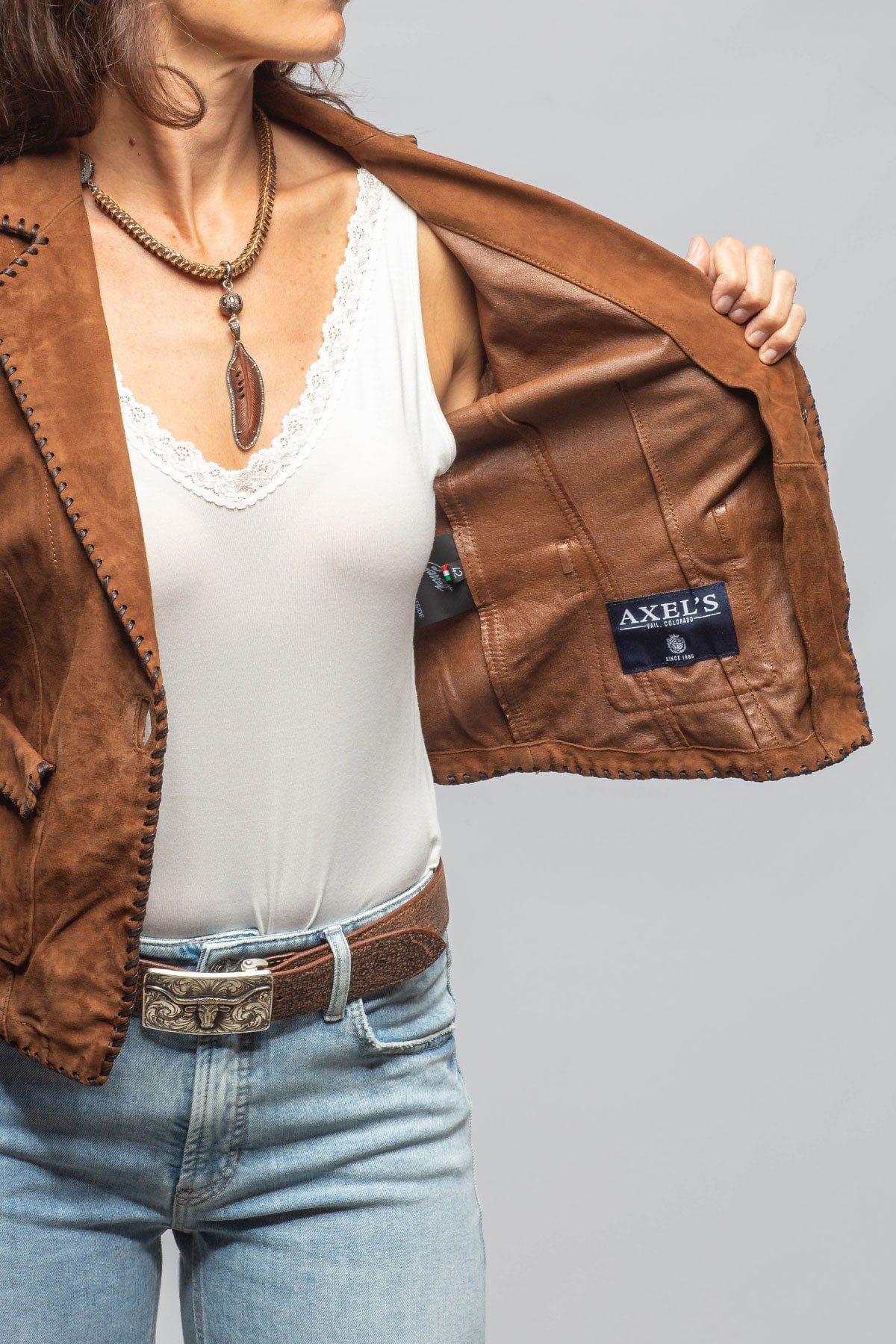 Remuda Suede Whipstich Blazer In Cognac - AXEL'S
