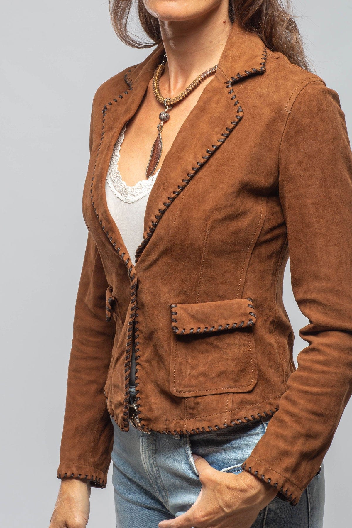 Remuda Suede Whipstich Blazer In Cognac - AXEL'S
